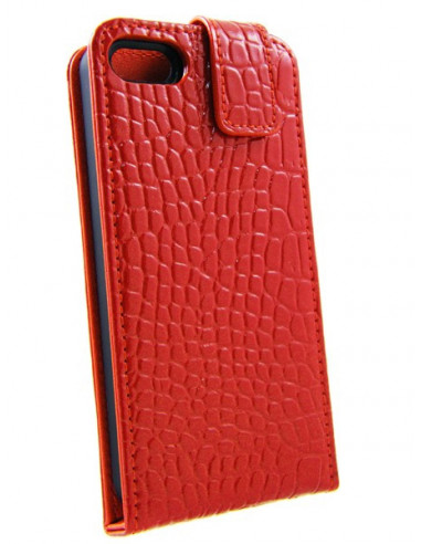iPhone 5 - Etui Cuir Flip Croco Rouge