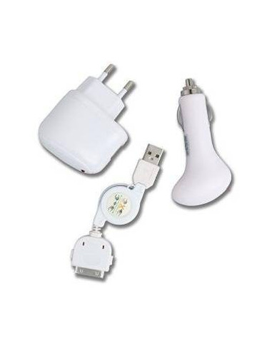 Accessoires Iphone - Ipad - Secteur + Allume cigare + Câble Deux Coloris au Choix Blanc / Noir